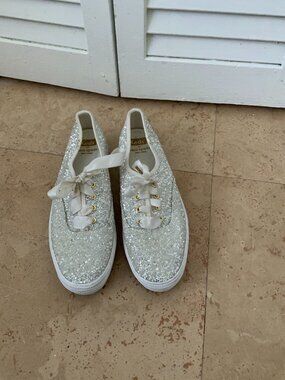 Keds x Kate Spade Silver Glitter Platform Sneakers Size 6.5